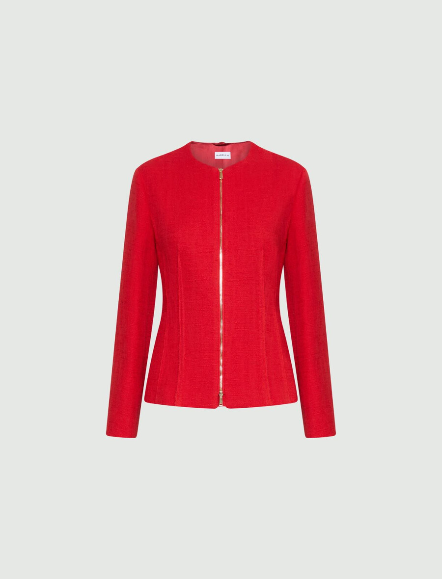 stretch-baumwolljacke im korbgeflechtmuster – rot