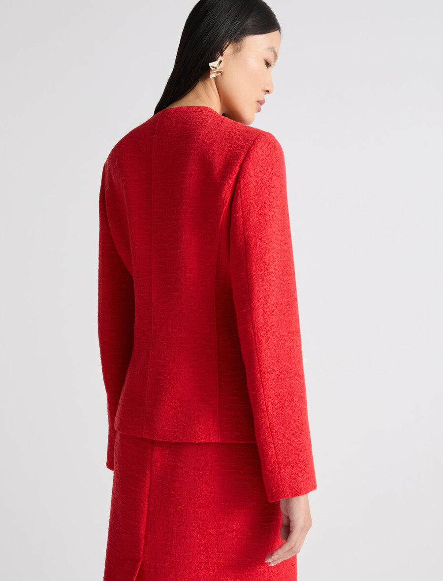 stretch-baumwolljacke im korbgeflechtmuster – rot