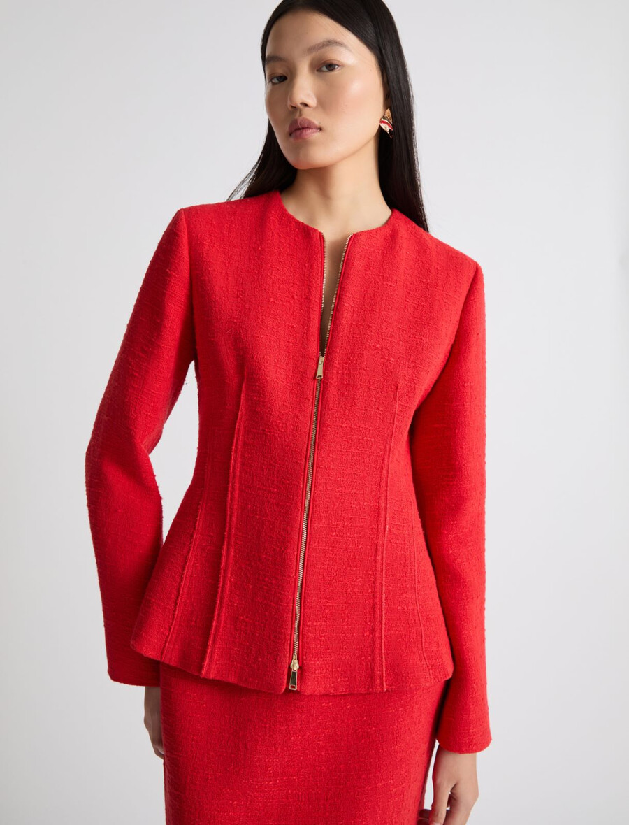 stretch-baumwolljacke im korbgeflechtmuster – rot