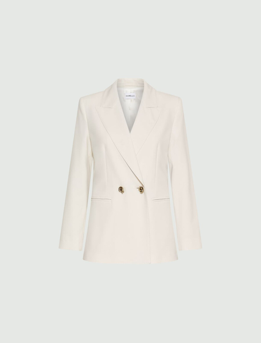 doppelreihiger stretch-canvas-blazer – weiss