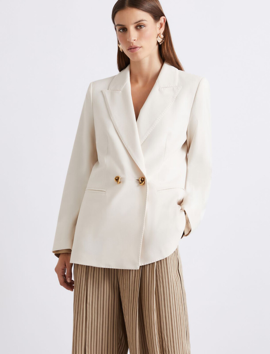 doppelreihiger stretch-canvas-blazer – weiss