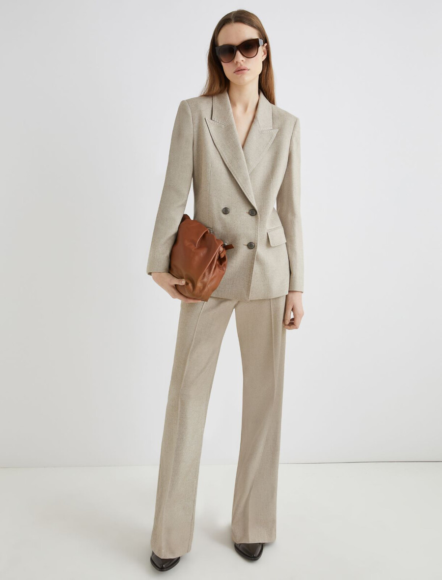 doppelreihiger blazer aus wollmischgewebe - haselnussbraun