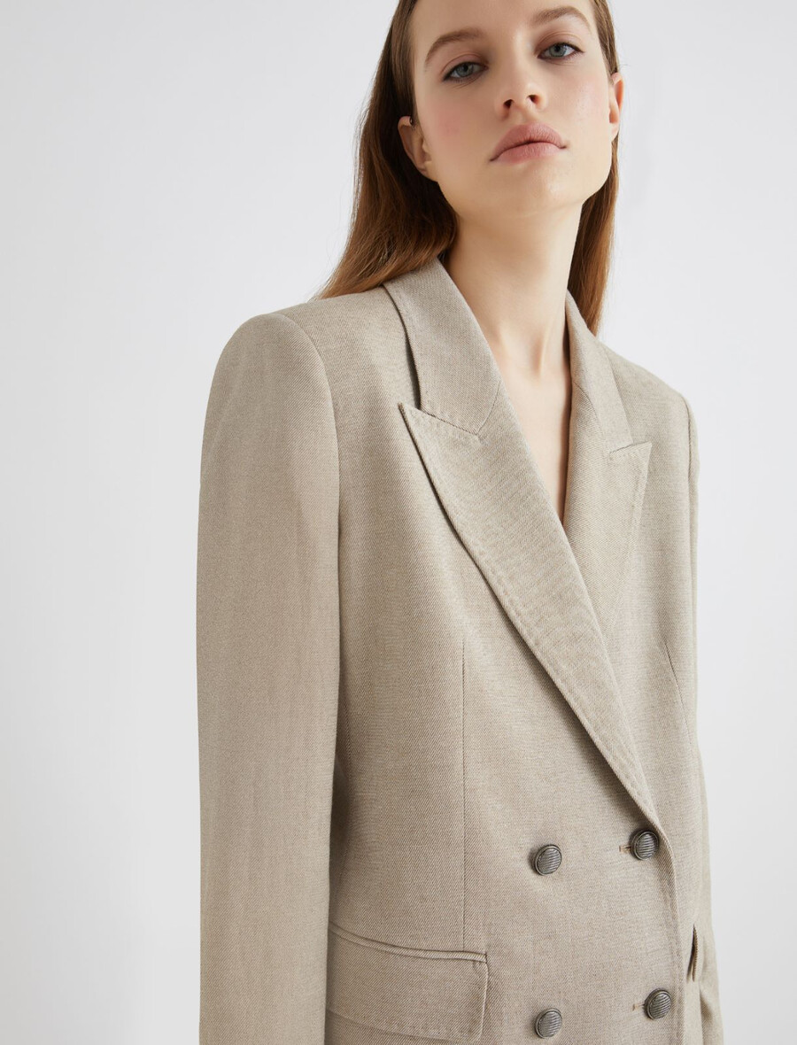 doppelreihiger blazer aus wollmischgewebe - haselnussbraun