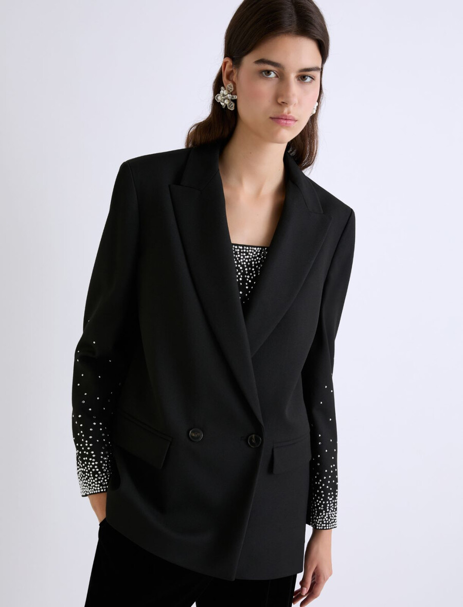 gerade geschnittener stretchblazer – schwarz