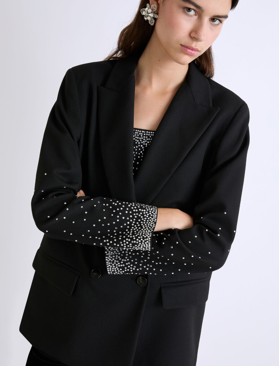 gerade geschnittener stretchblazer – schwarz