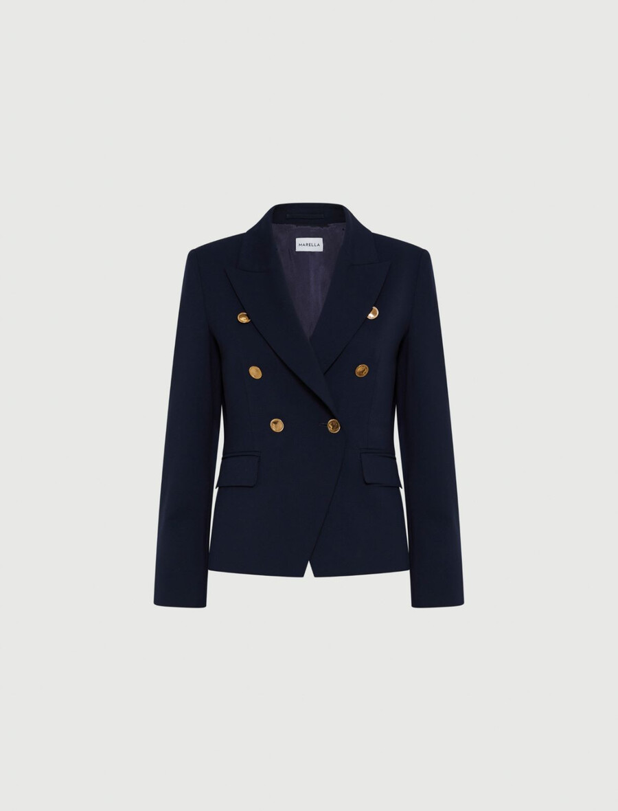 schmal geschnittene jacke aus stretch-wollmischgewebe – marineblau