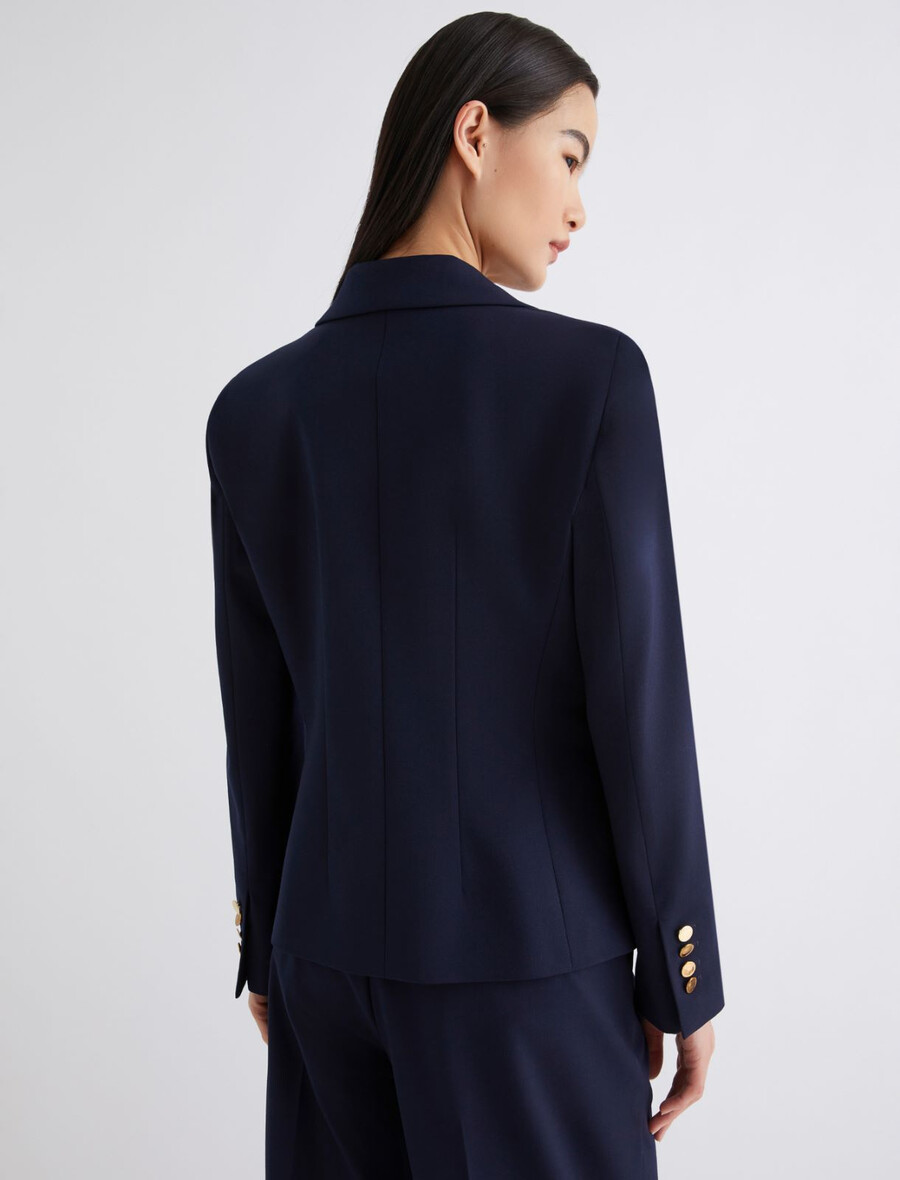 schmal geschnittene jacke aus stretch-wollmischgewebe – marineblau