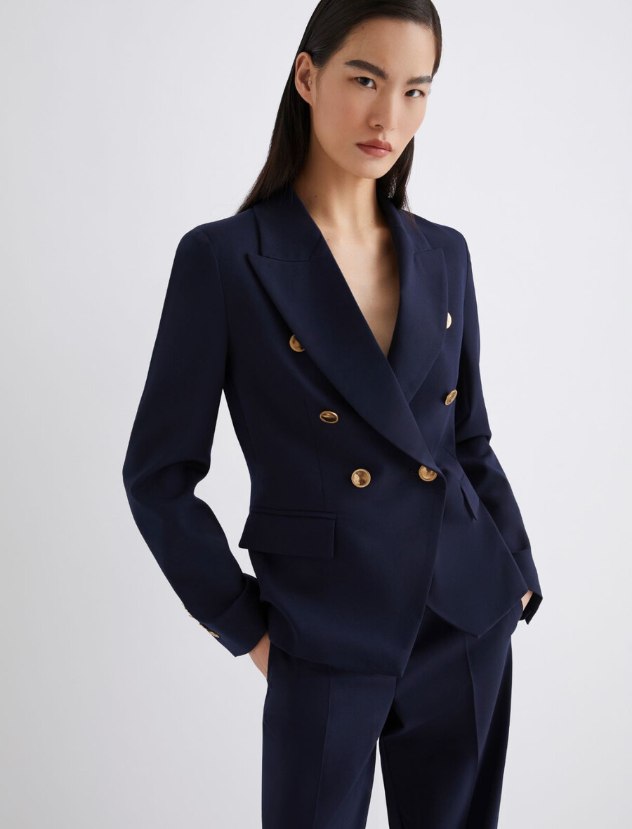 schmal geschnittene jacke aus stretch-wollmischgewebe – marineblau