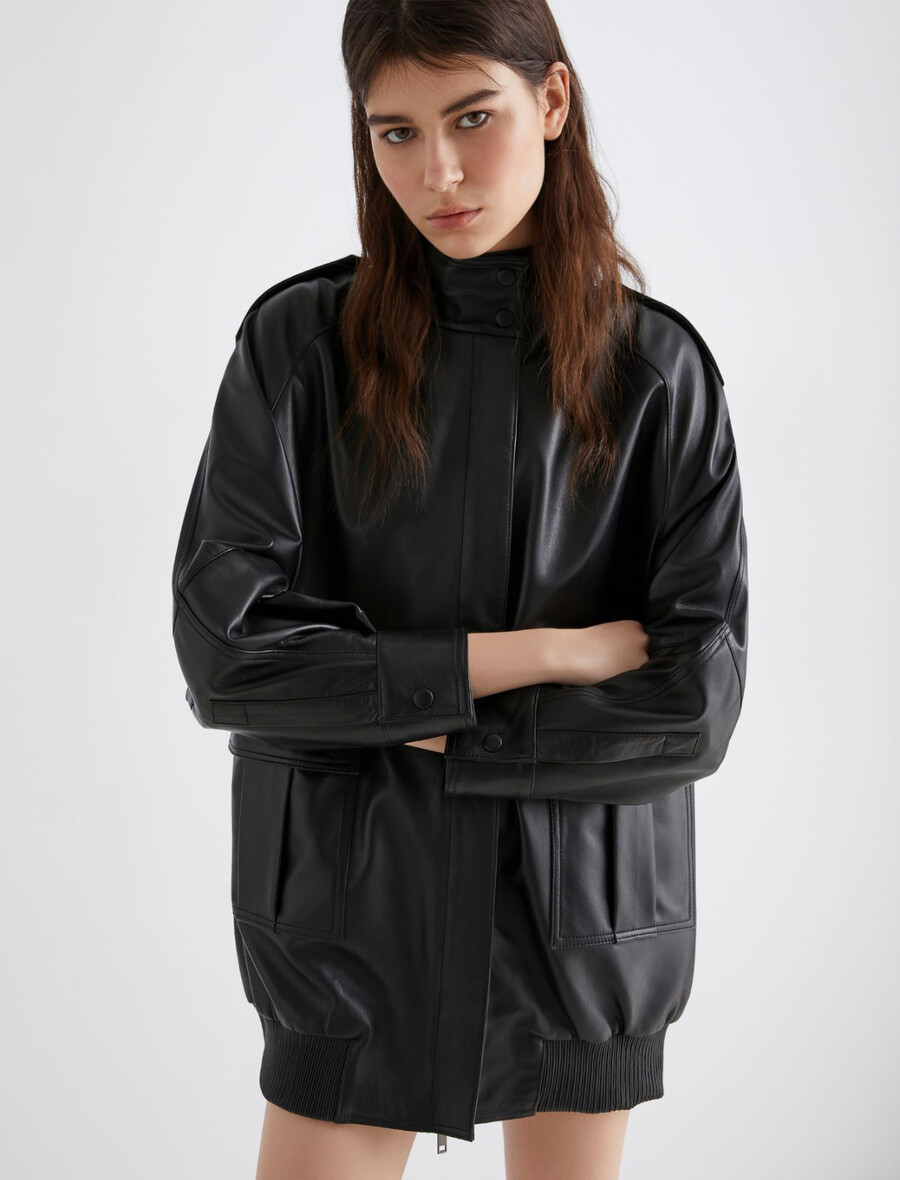 Übergroße schwere lederjacke – schwarz