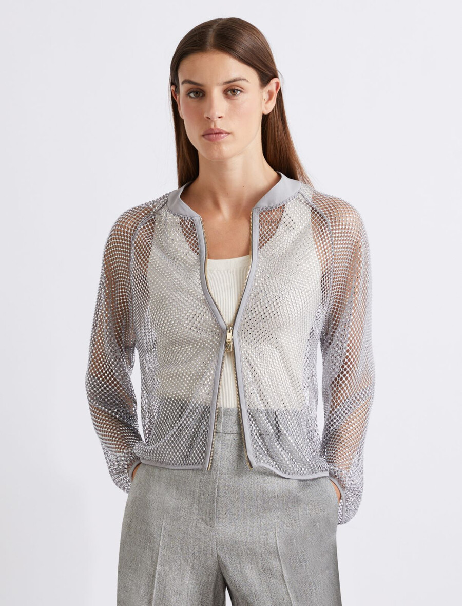 strass-mesh-blousonjacke - grau