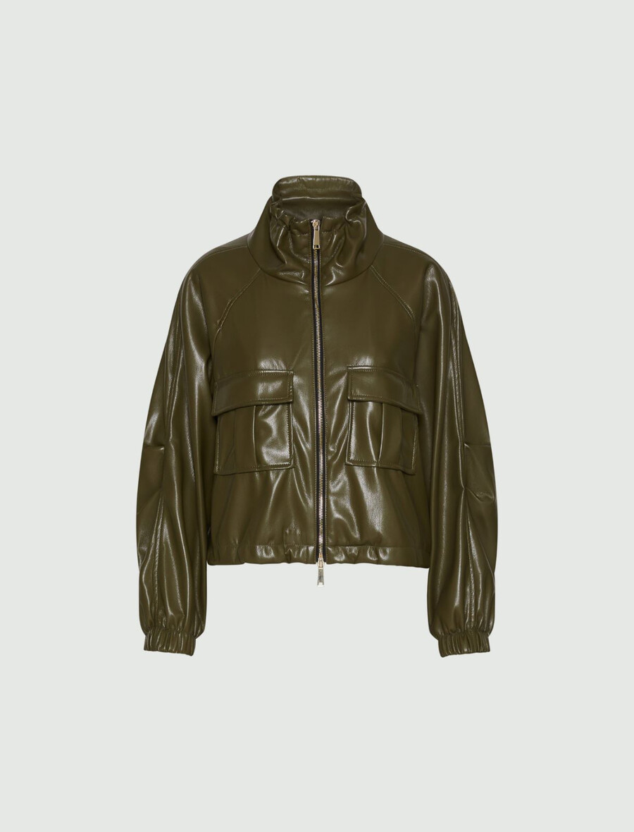 blousonjacke aus beschichtetem jersey – olive