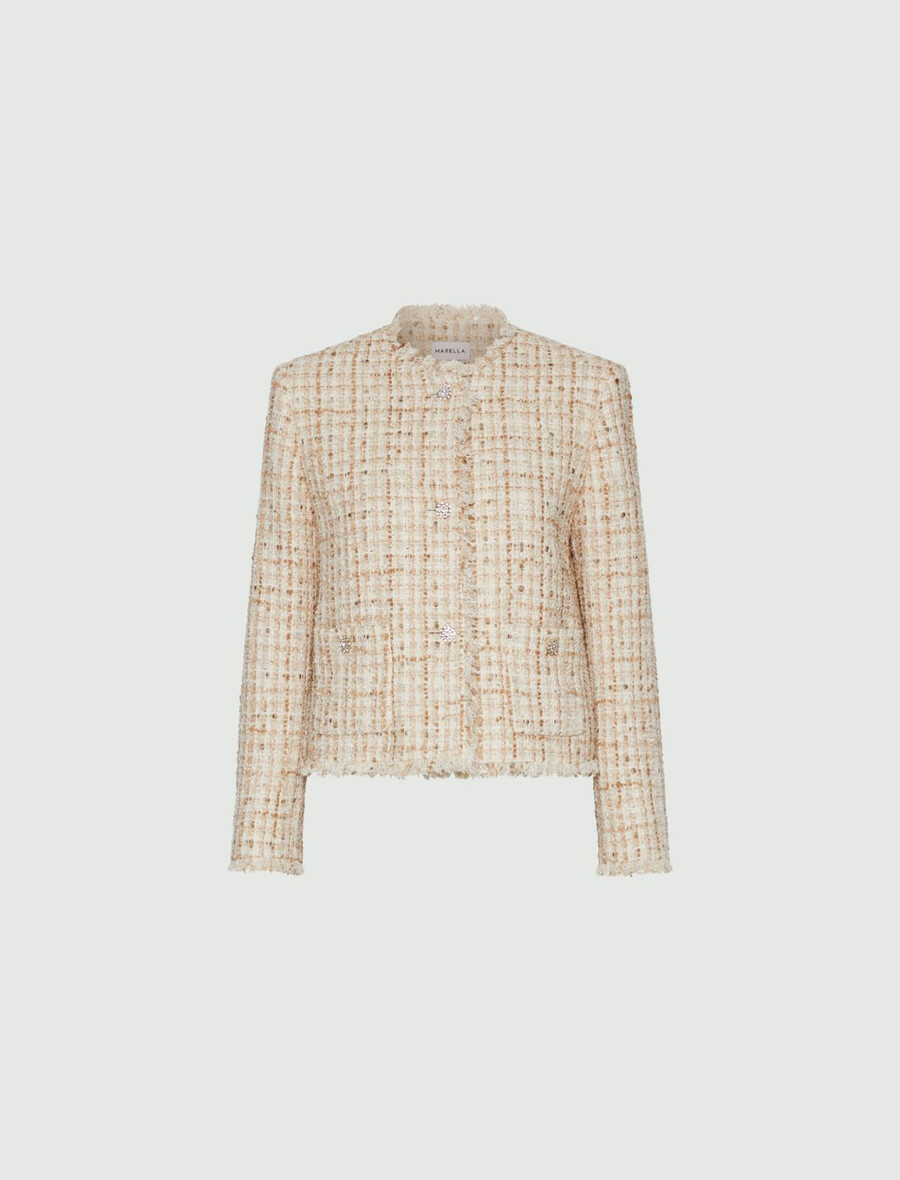 kurze paillettenbesetzte lamé-jacke – beige