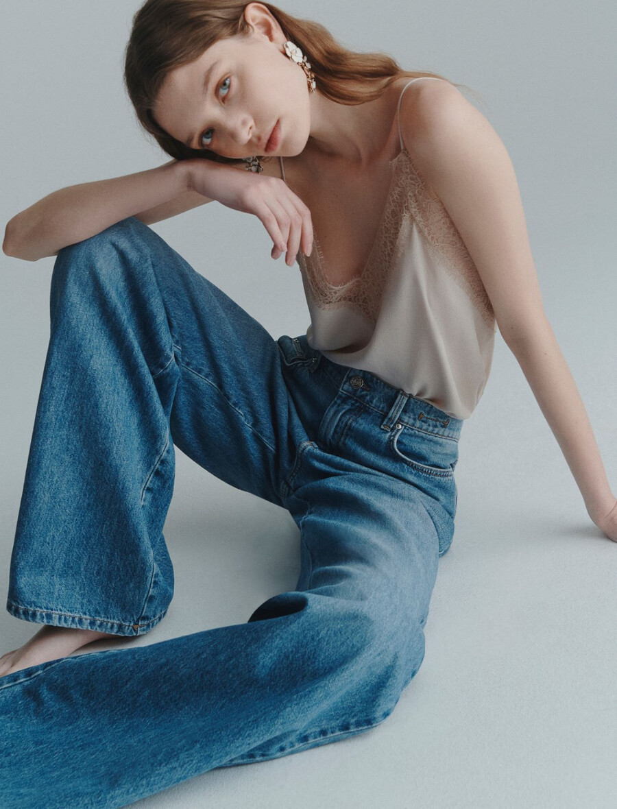 hüftjeans mit weitem bein - delave` blau