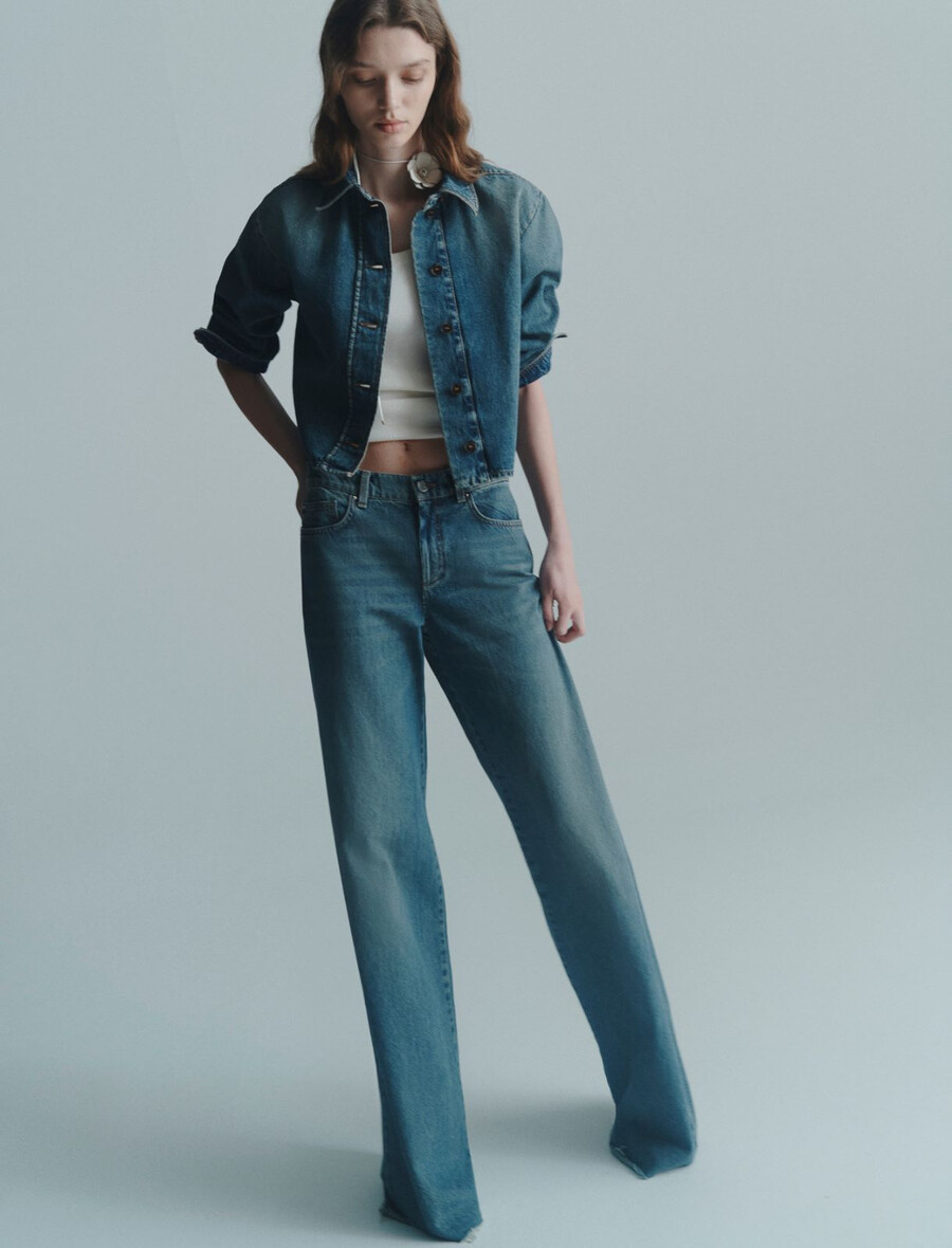 hüftjeans mit weitem bein – preussischblau