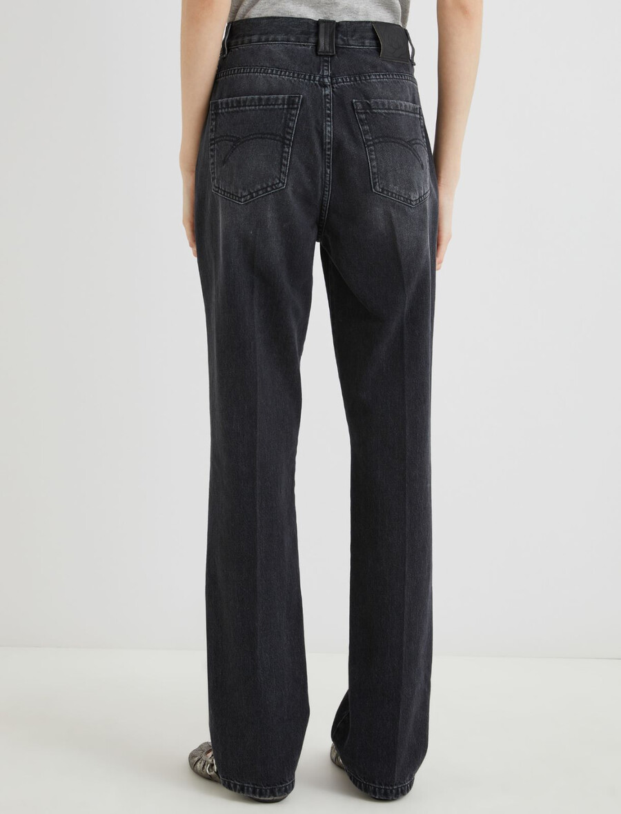abgesteppte jeans mit weitem bein – schwarz