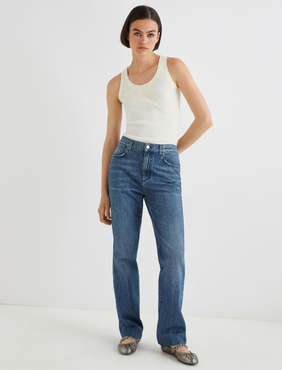 abgesteppte jeans mit weitem bein – blaue jeans