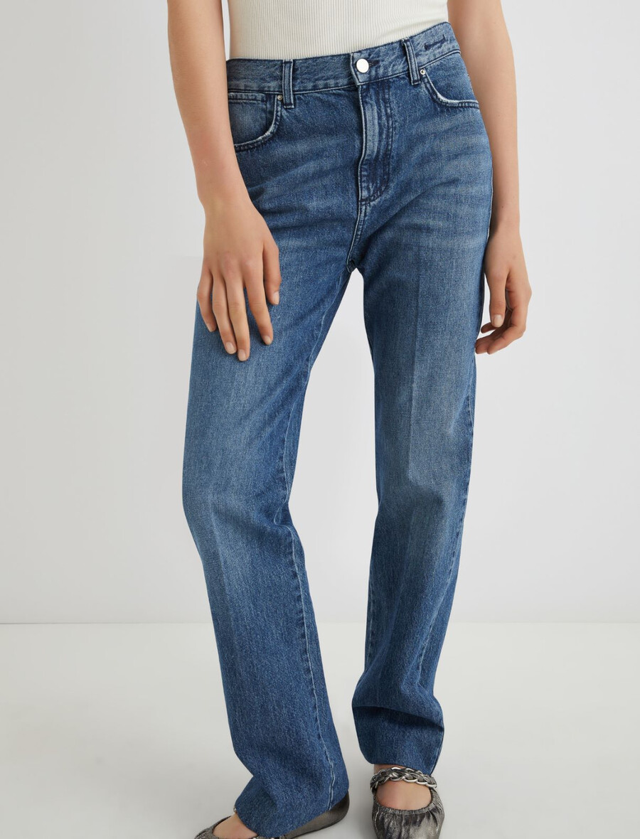 abgesteppte jeans mit weitem bein – blaue jeans
