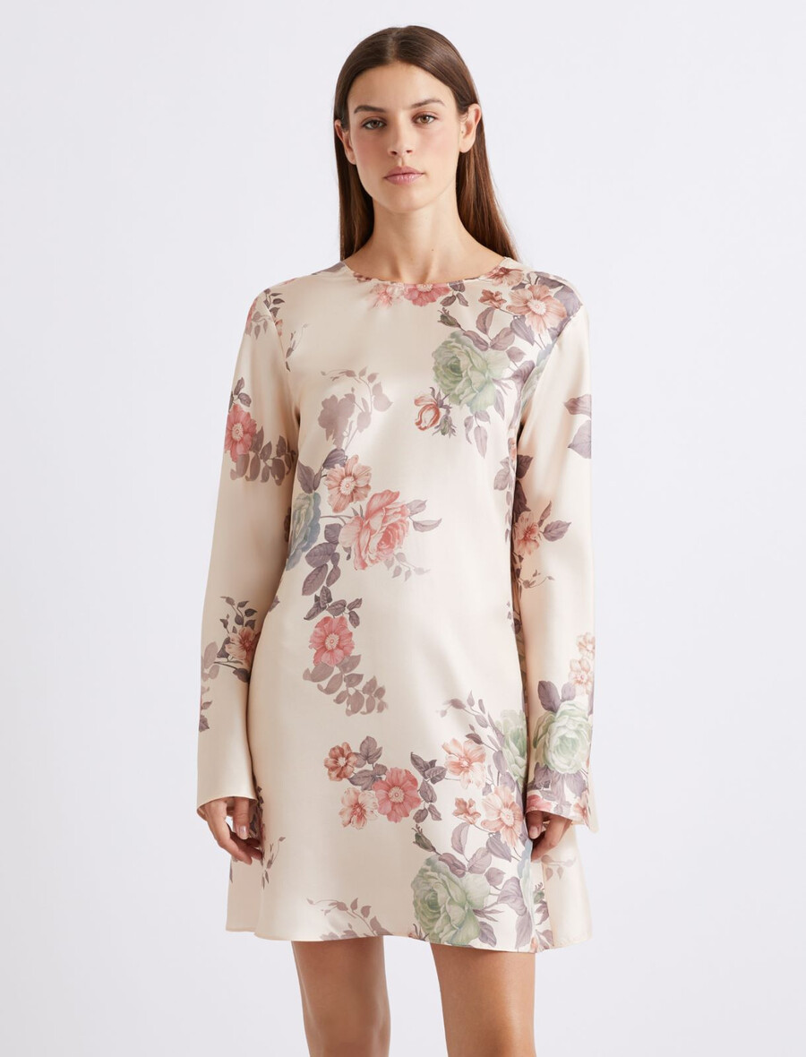 ausgestelltes seidentwillkleid - puder