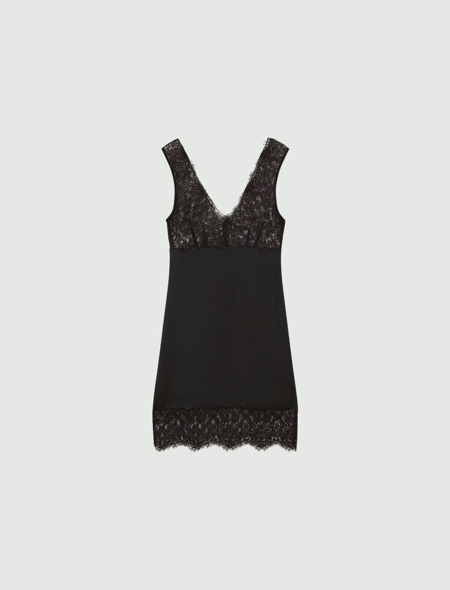 kleid mit spitzeneinsatz - schwarz