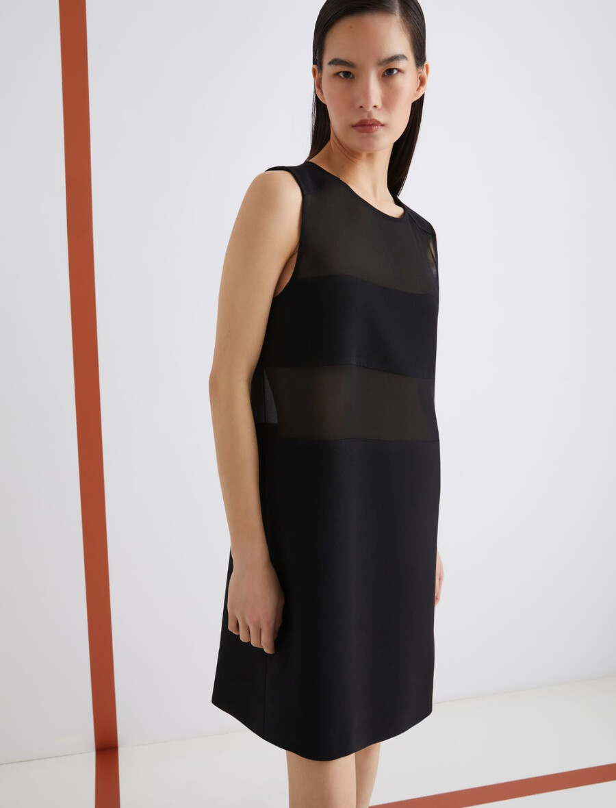 ausgestelltes kleid aus zwei materialien - schwarz