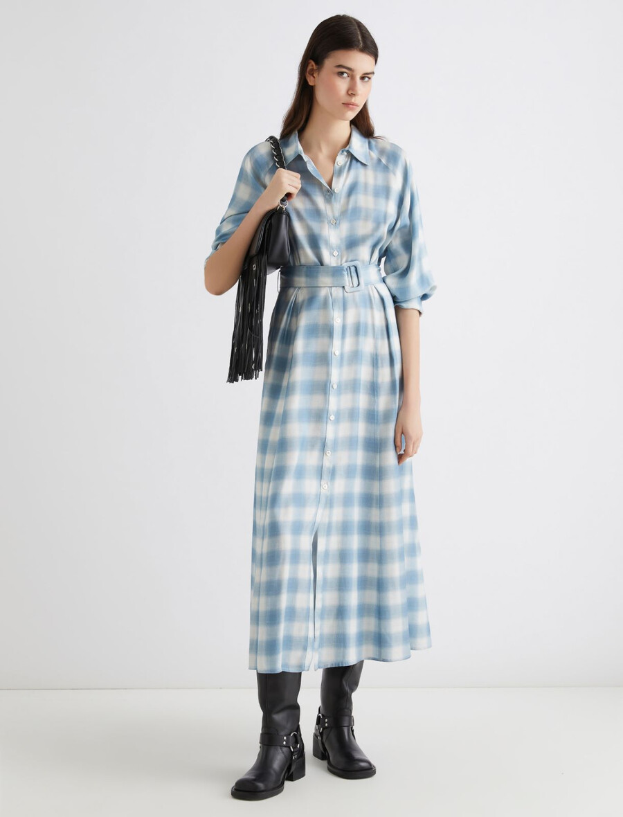 hemdkleid aus bedruckter viskose – staubblau
