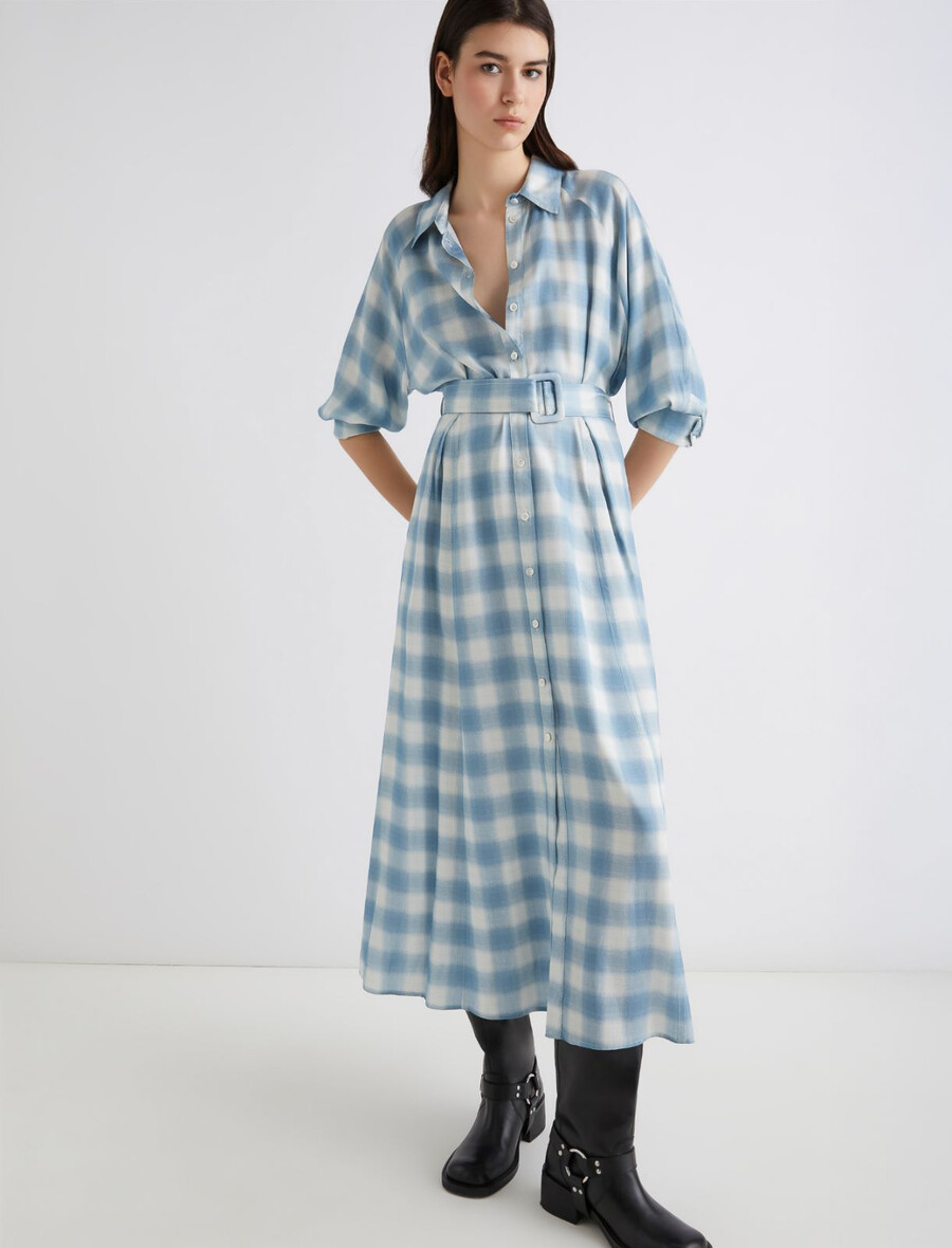 hemdkleid aus bedruckter viskose – staubblau