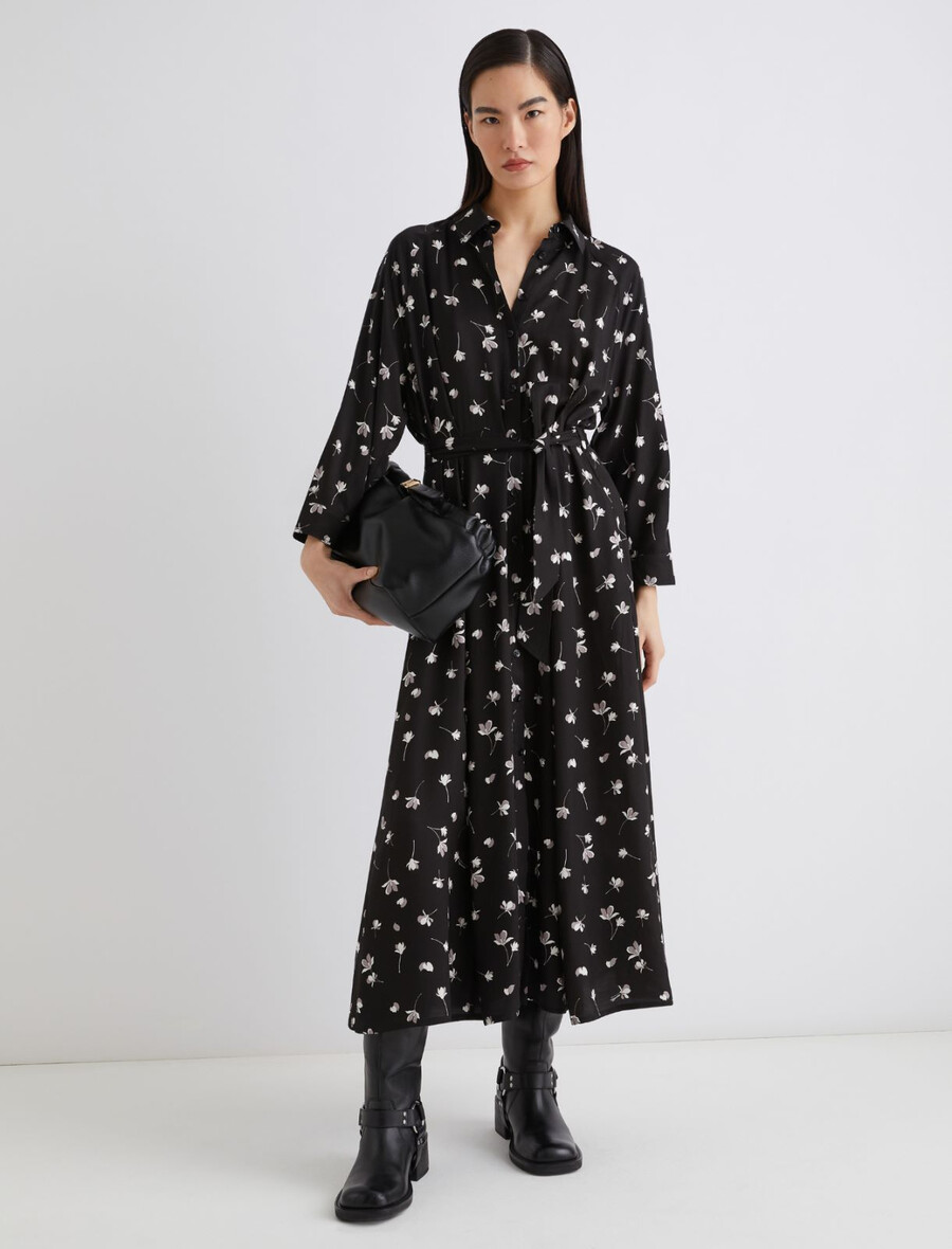 hemdblusenkleid aus bedruckter viskose – schwarz