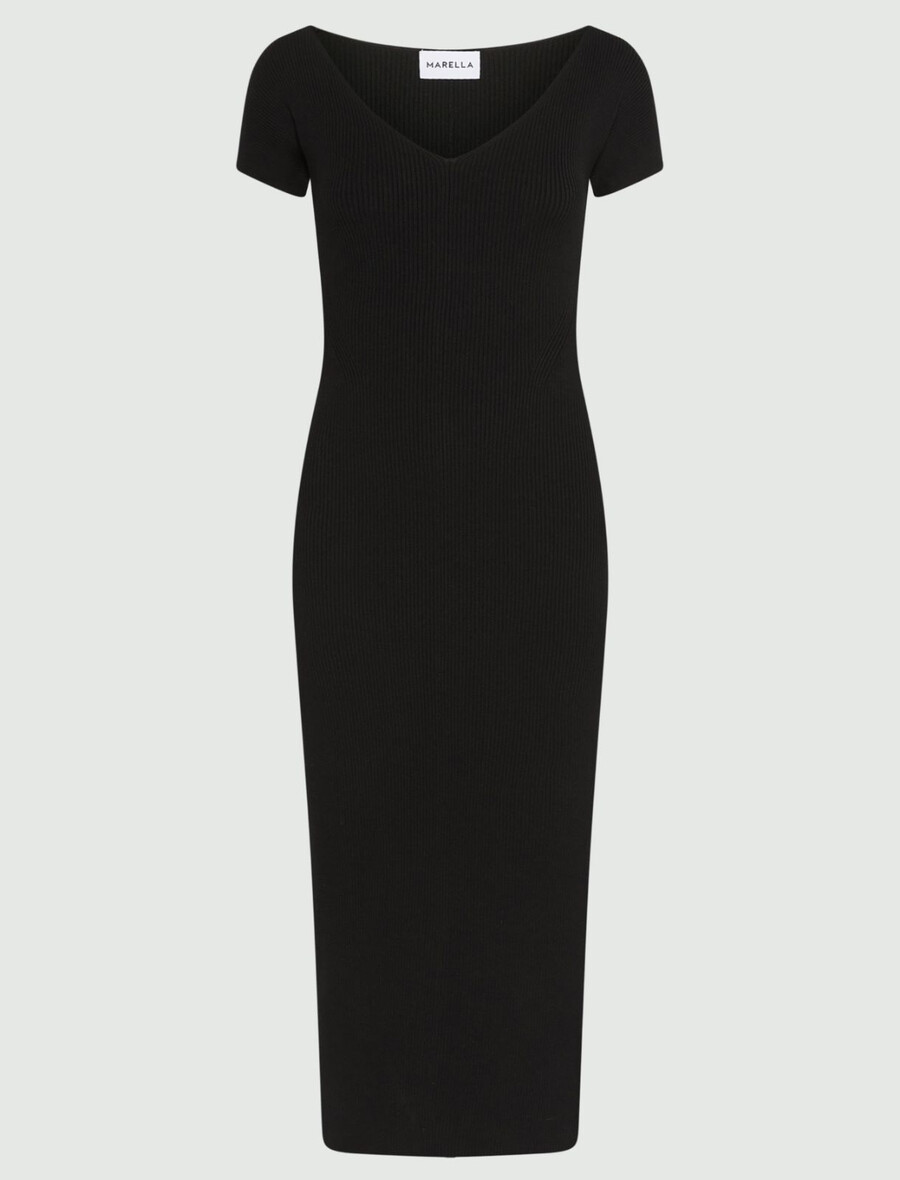 wadenlanges kleid aus viskose-strick – schwarz