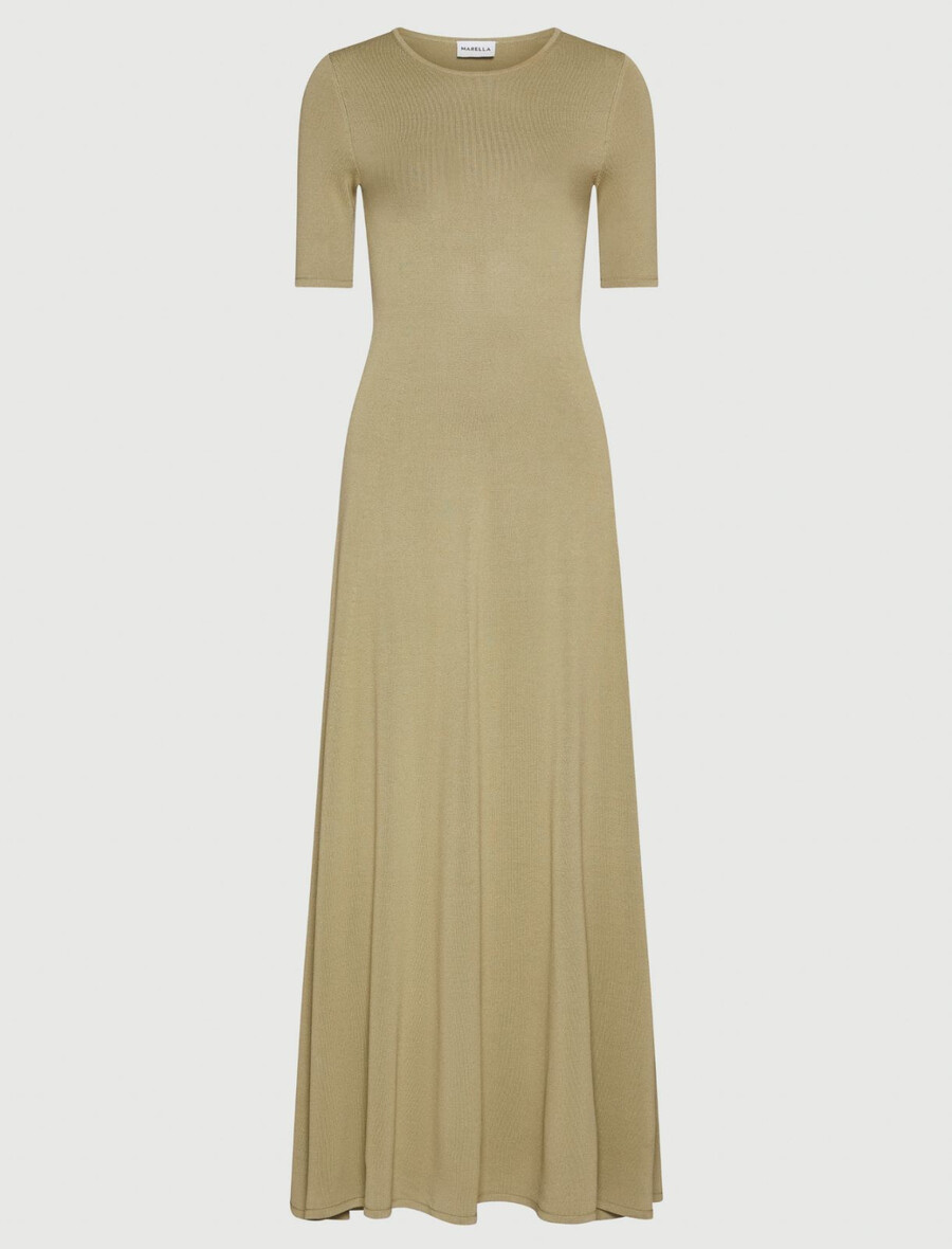 wadenlanges viskosekleid – sage