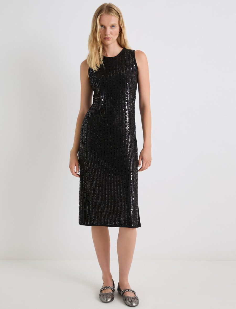 Ärmelloses paillettenkleid - schwarz