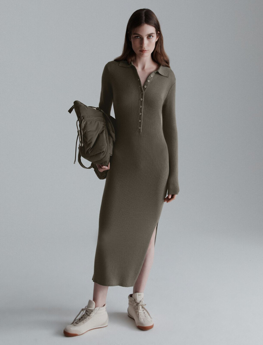 polokleid aus reiner wolle – oliv