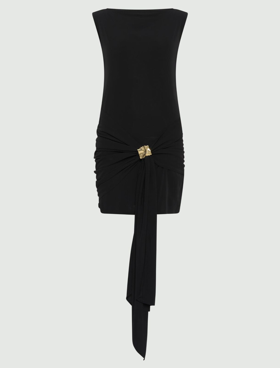 jersey-minikleid mit drapiertem gürteldetail – schwarz