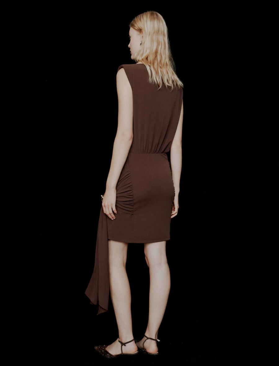 jersey-minikleid mit drapiertem gürteldetail - braun