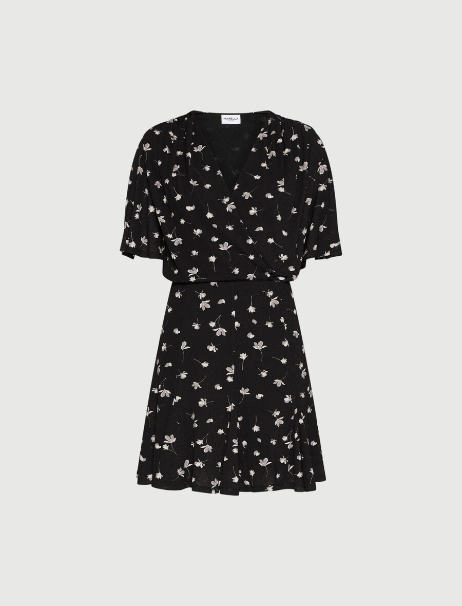 bedrucktes tülljerseykleid – schwarz