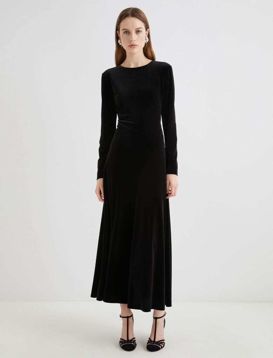 langes rückenfreies samtkleid - schwarz