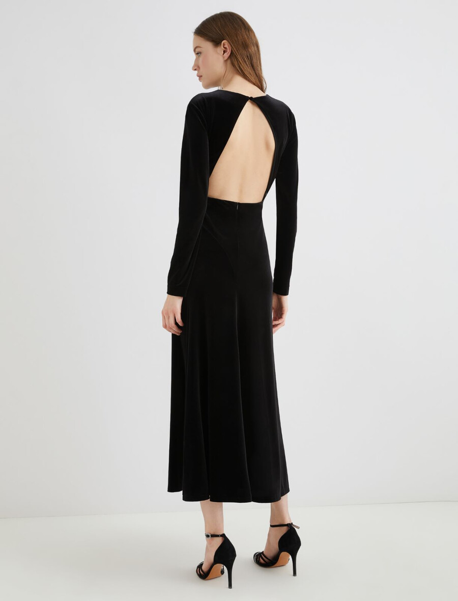 langes rückenfreies samtkleid - schwarz