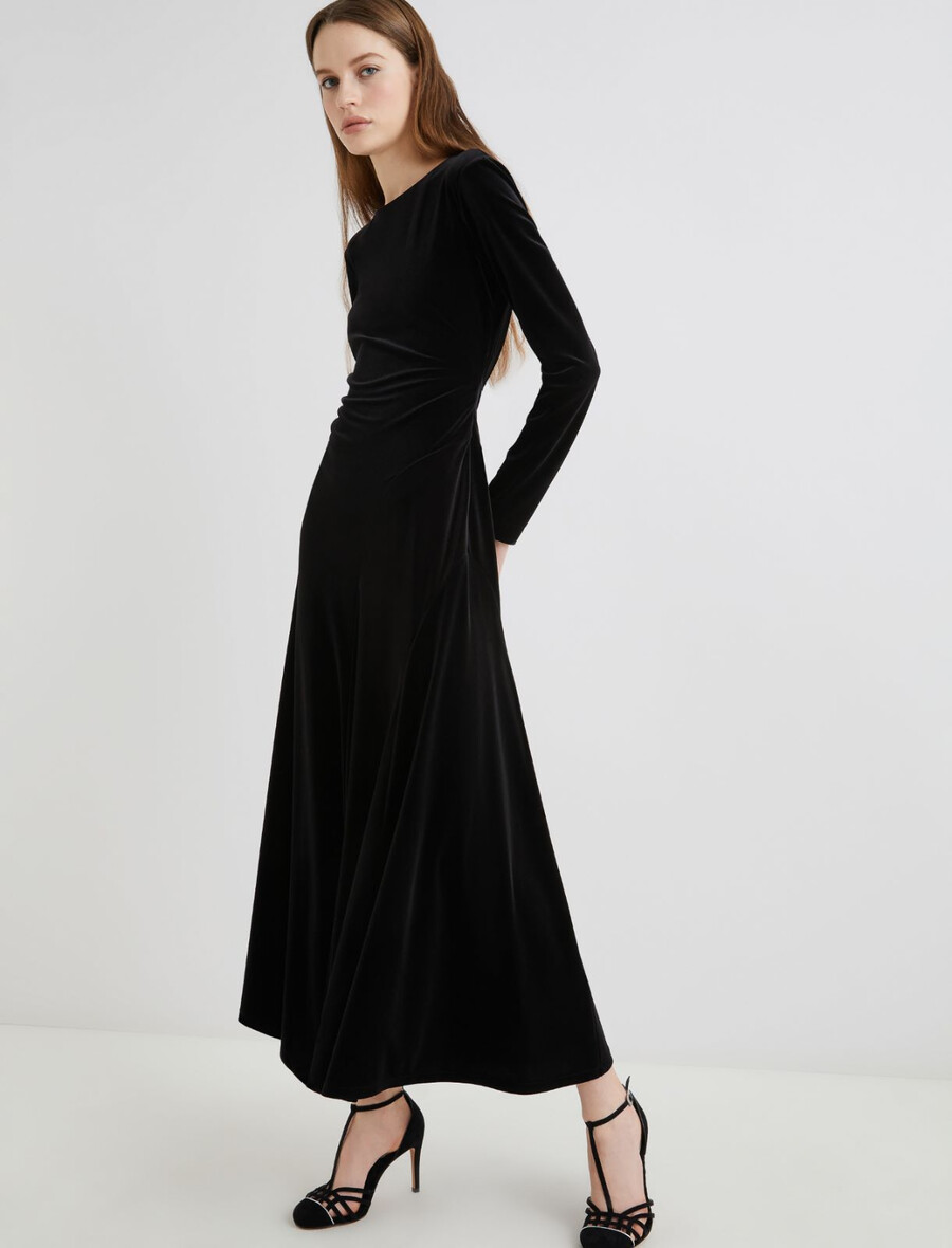 langes rückenfreies samtkleid - schwarz