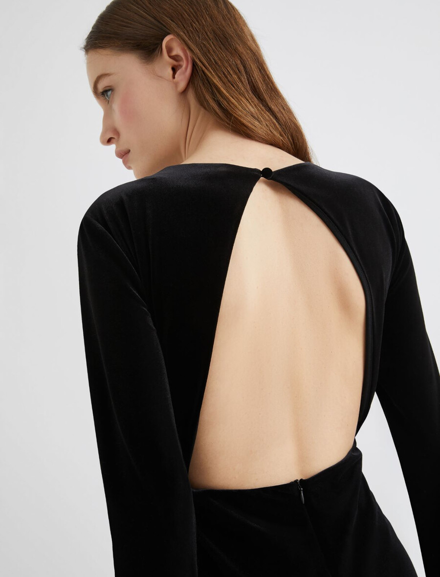 langes rückenfreies samtkleid - schwarz