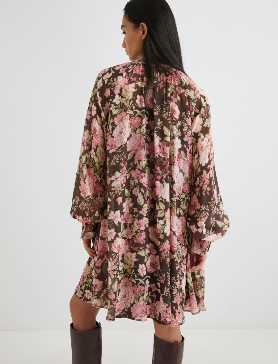 kurzes geblümtes georgette-kleid – schokolade