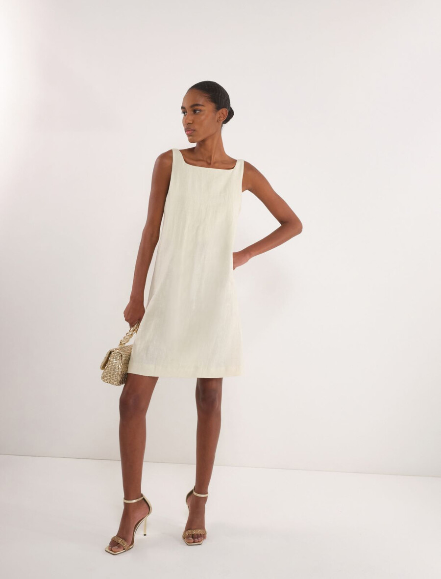 ausgestelltes kleid aus baumwolle und leinen – creme