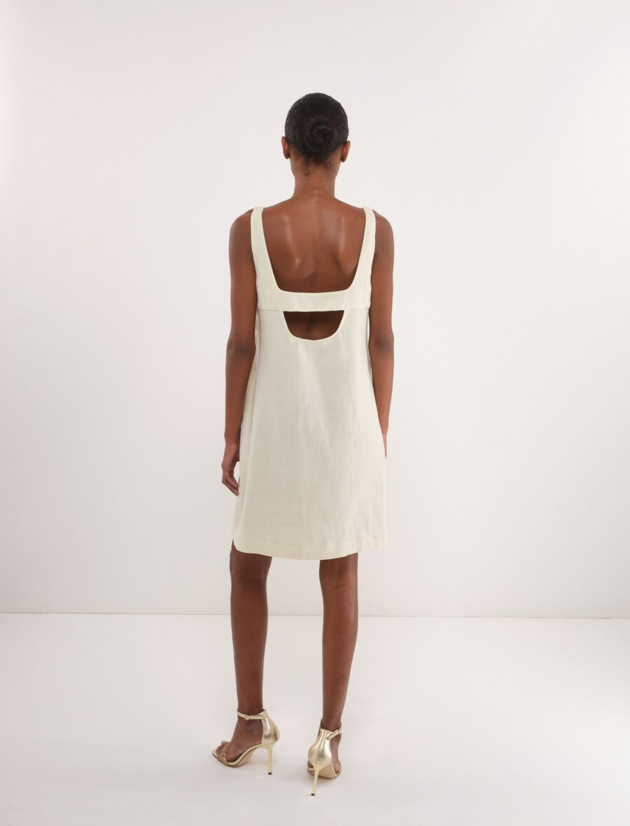 ausgestelltes kleid aus baumwolle und leinen – creme