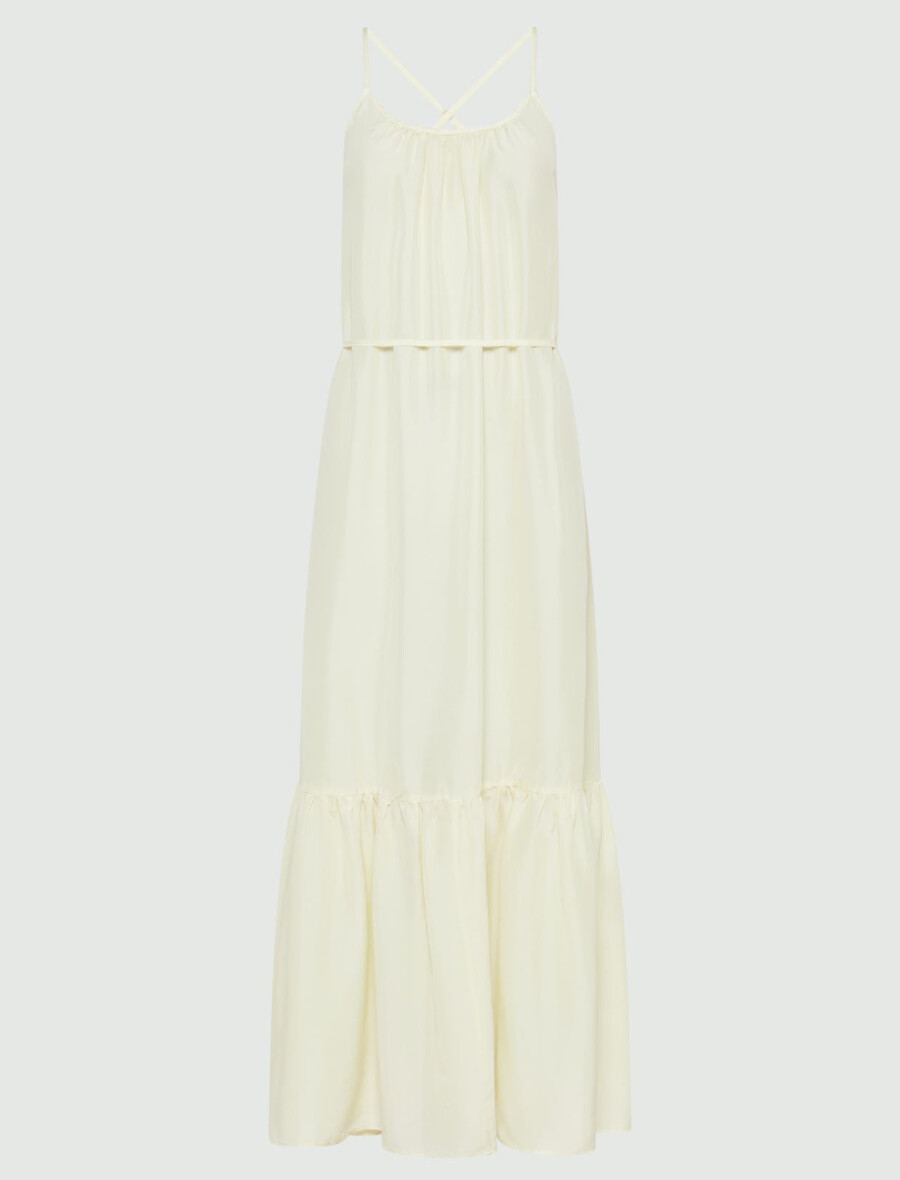langes habotai-kleid aus seide – creme