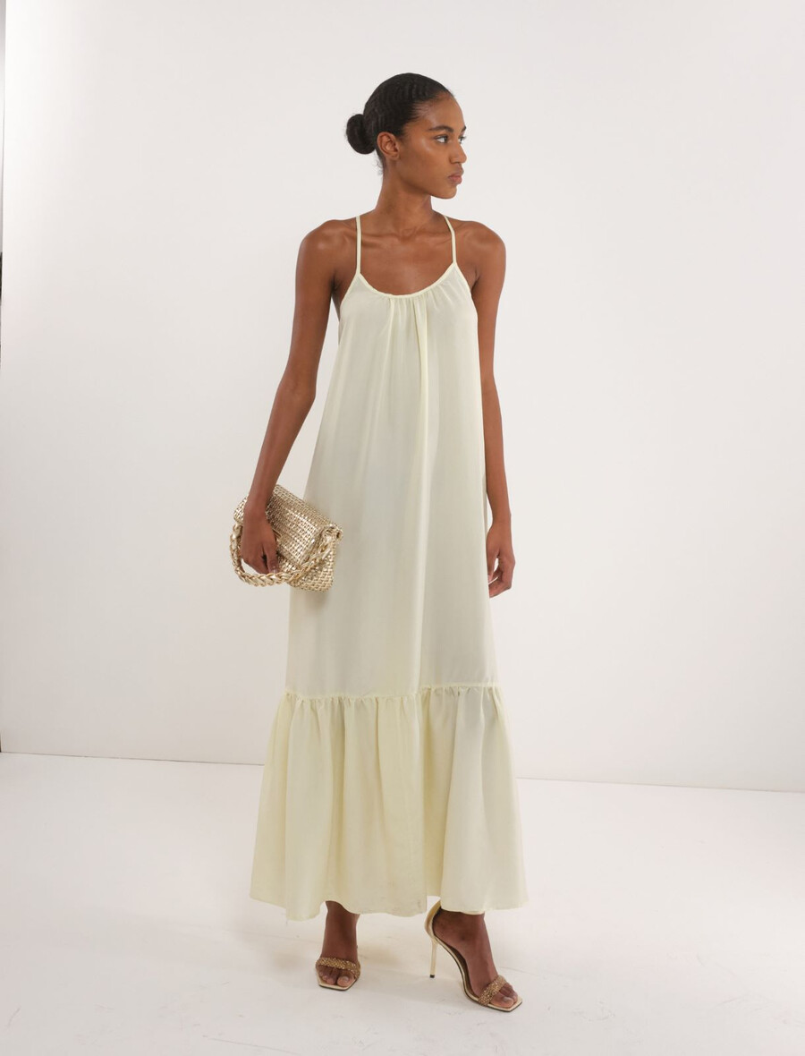 langes habotai-kleid aus seide – creme