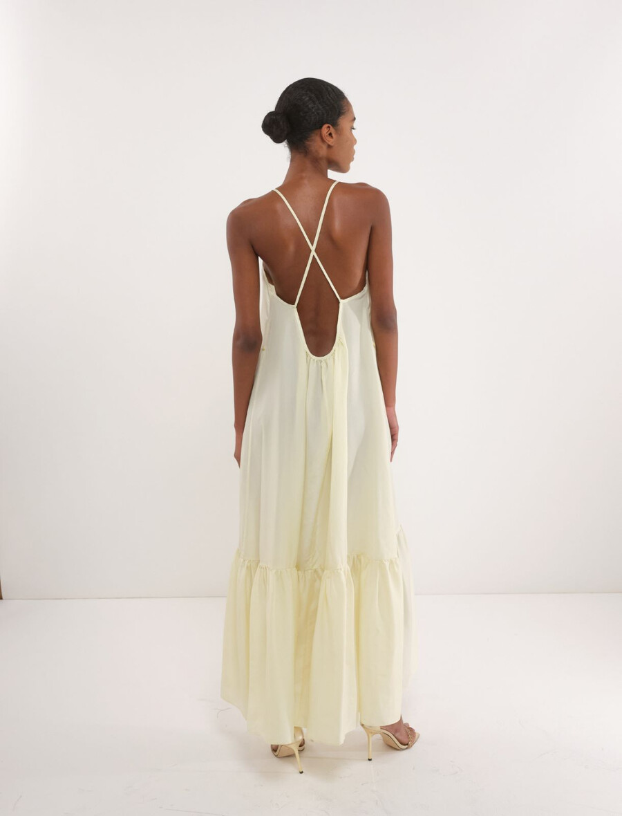langes habotai-kleid aus seide – creme