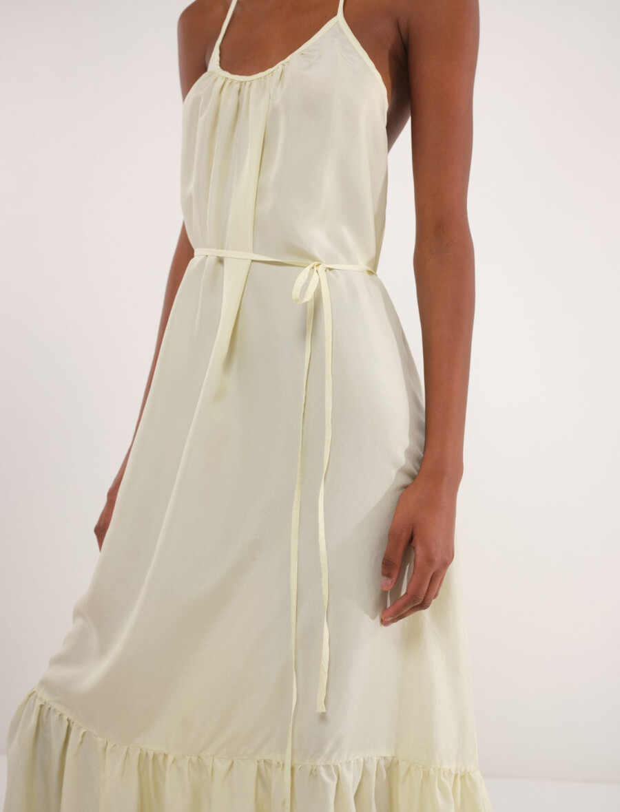 langes habotai-kleid aus seide – creme