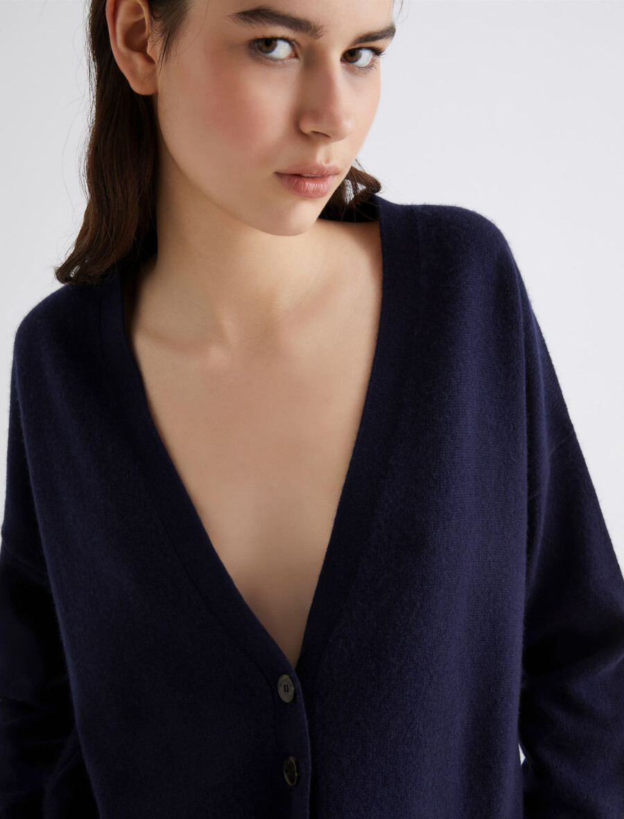 strickjacke aus wolle und kaschmir – marineblau