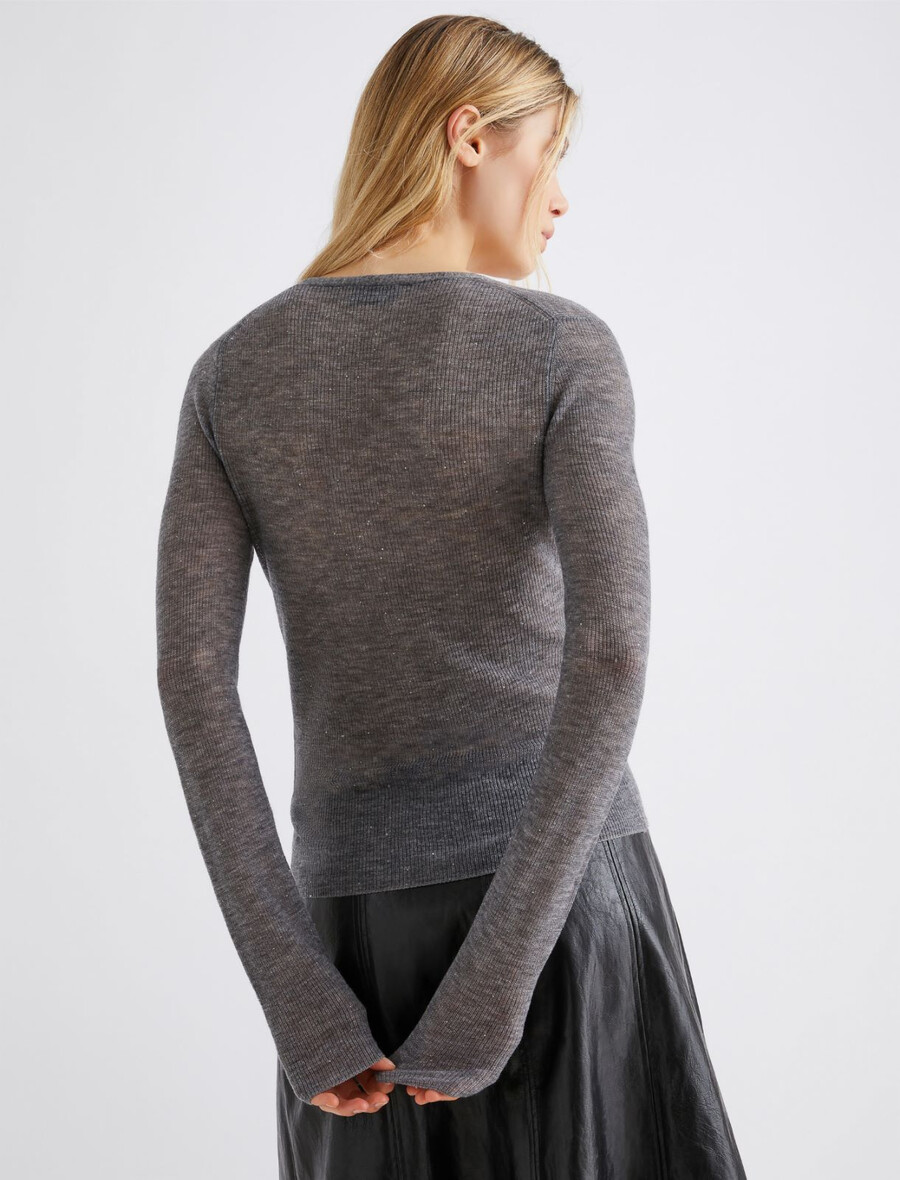 wollstrickjacke mit mikropailletten-details – melange grau