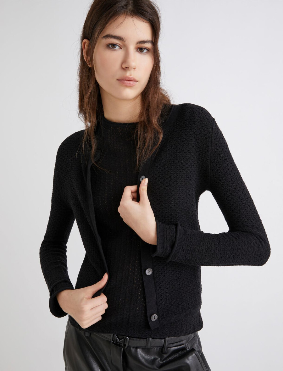 baumwoll-ministrickjacke – schwarz