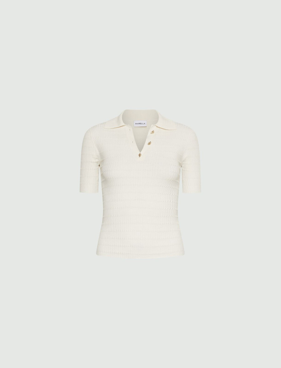 poloshirt aus viskose-strick – creme