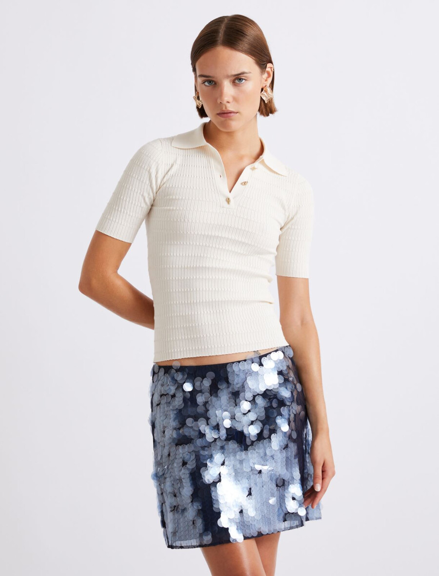 poloshirt aus viskose-strick – creme